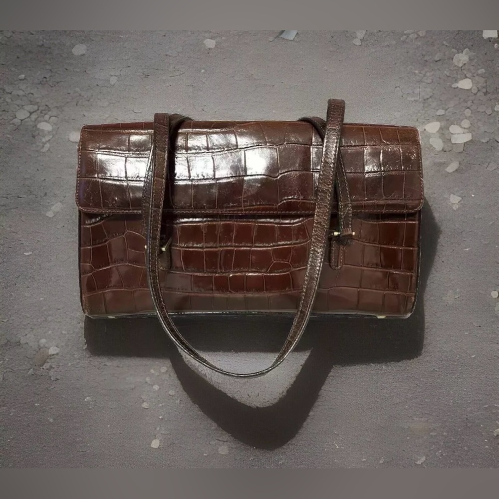 Vintage Fossil Croc Embossed Women's Leather Shoulder Bag Purse